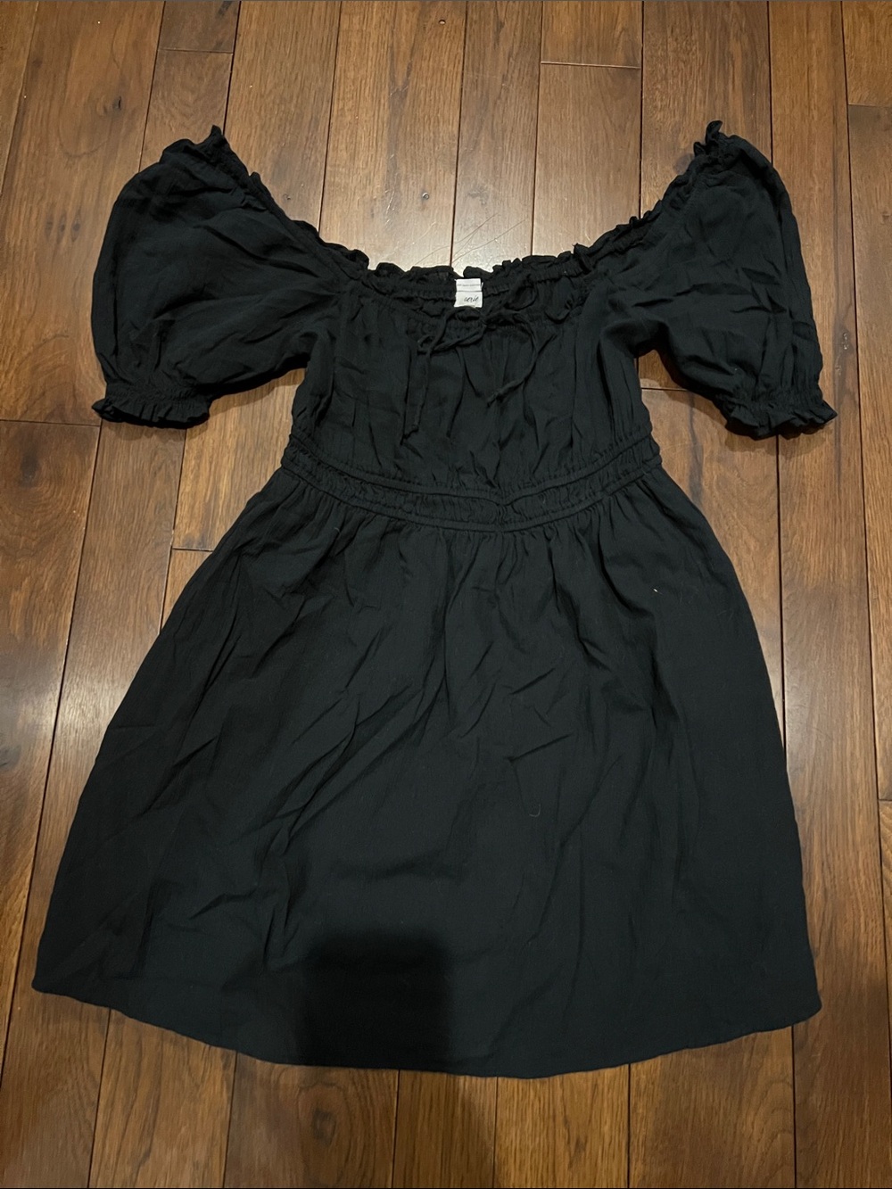 aerie Black Off-Shoulder Puff Sleeve Dress Large